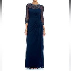 NWT Navy beaded Alex Apparel Formal Gown size 8!